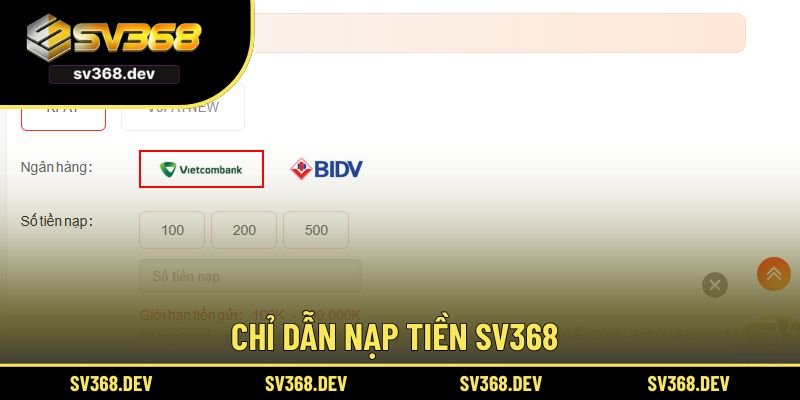 Chỉ dẫn nạp tiền SV368
